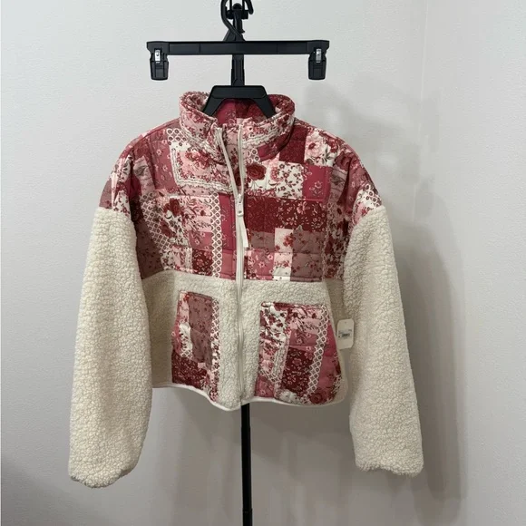 Altar'd State Pink Patchwork Sherpa Jacket with Cream Panels - Picture 4 of 6